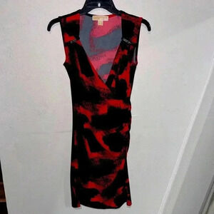 Michael Kors Red And Black Abstract Print Stretch dress